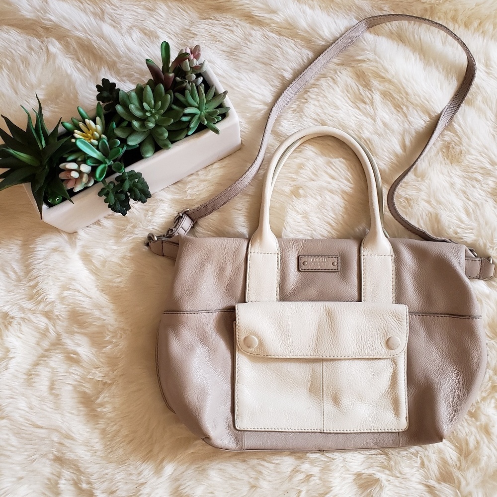 Fossil Gray and White Blake Satchel/Crossbody